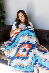 IN STOCK Plush and Fuzzy Blanket - Teal Mix Aztec - Mack and Mav Boutique 