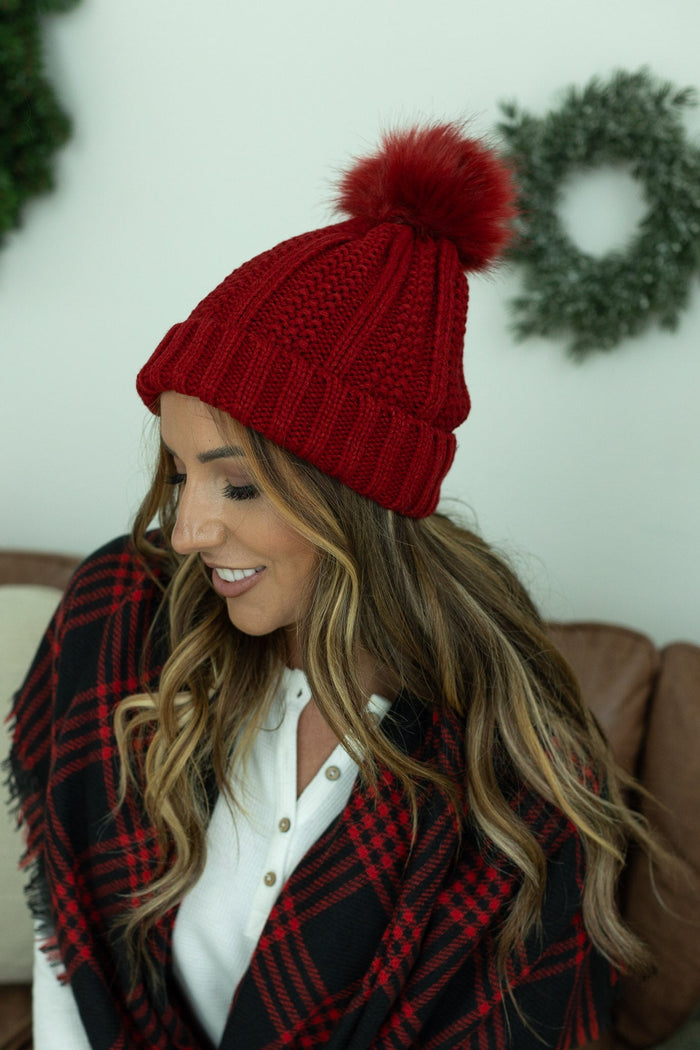 IN STOCK Morgan Micro Braid Beanie - Red - Mack and Mav Boutique 