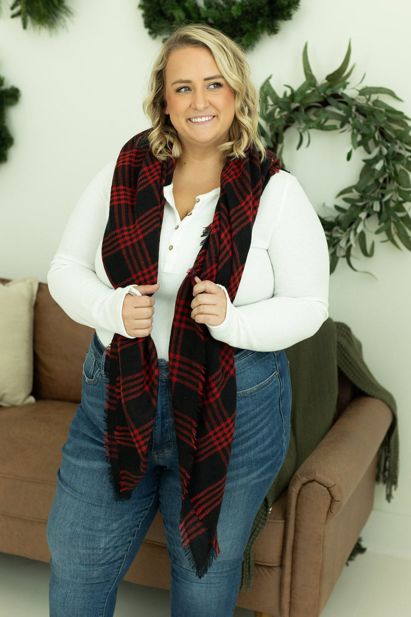 IN STOCK Blanket Scarf - Red and Black Plaid
