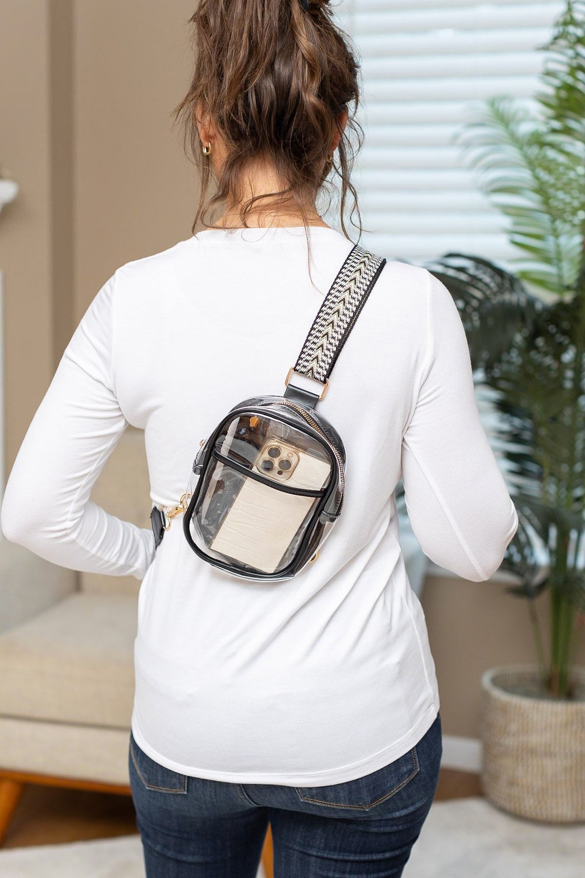 IN STOCK Clear Bag - Black Geometric Strap | Women's Crossbody Bag