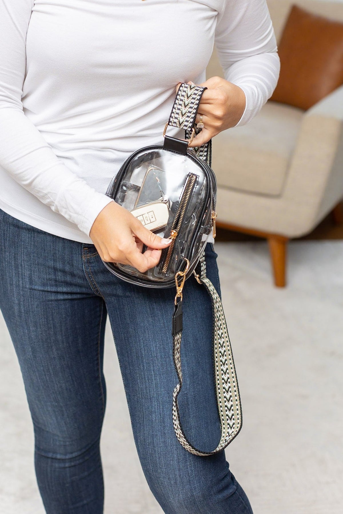 IN STOCK Clear Bag - Black Geometric Strap | Women's Crossbody Bag