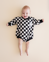 Bubble Romper | Checkered Smiley Black