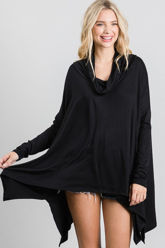 Black Tunic Cowl Neck Top - FINAL SALE - OVERSIZED