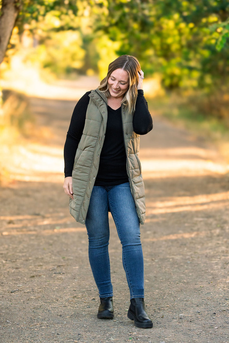 IN STOCK Harlow Long Vest - Olive