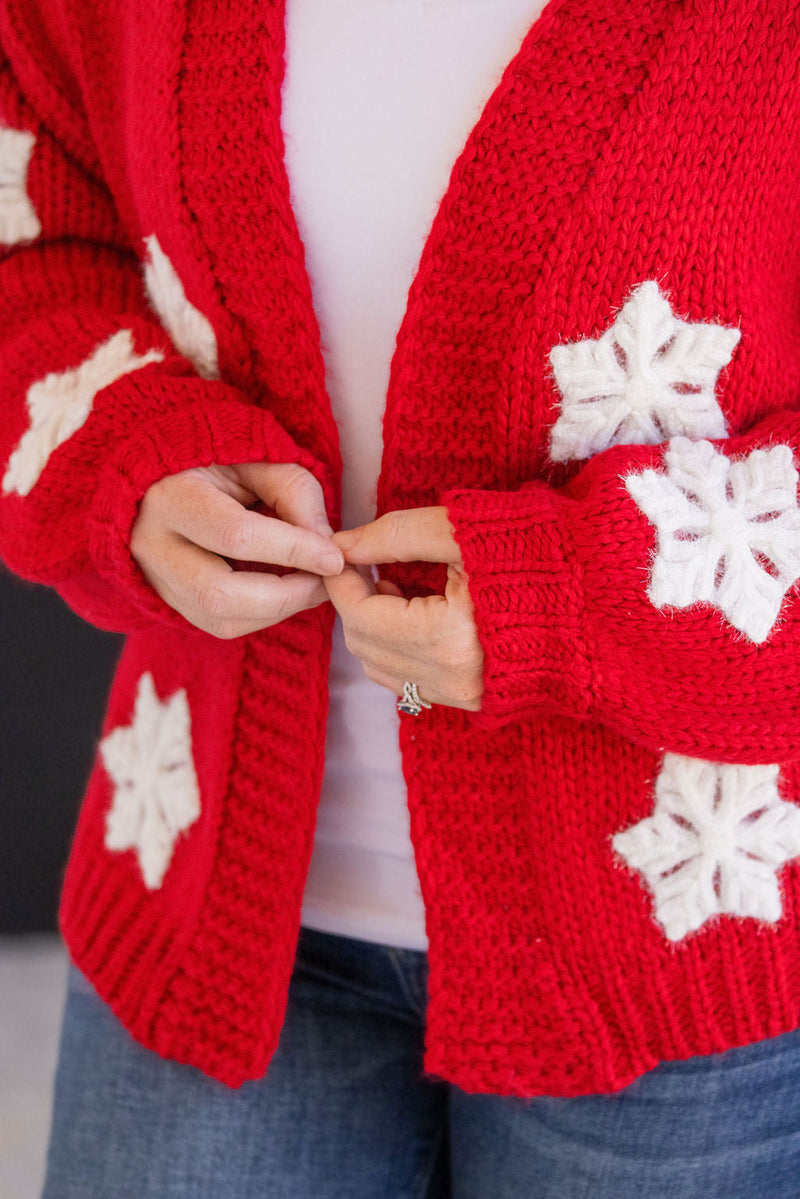 IN STOCK Snowflake Cardigan - Red