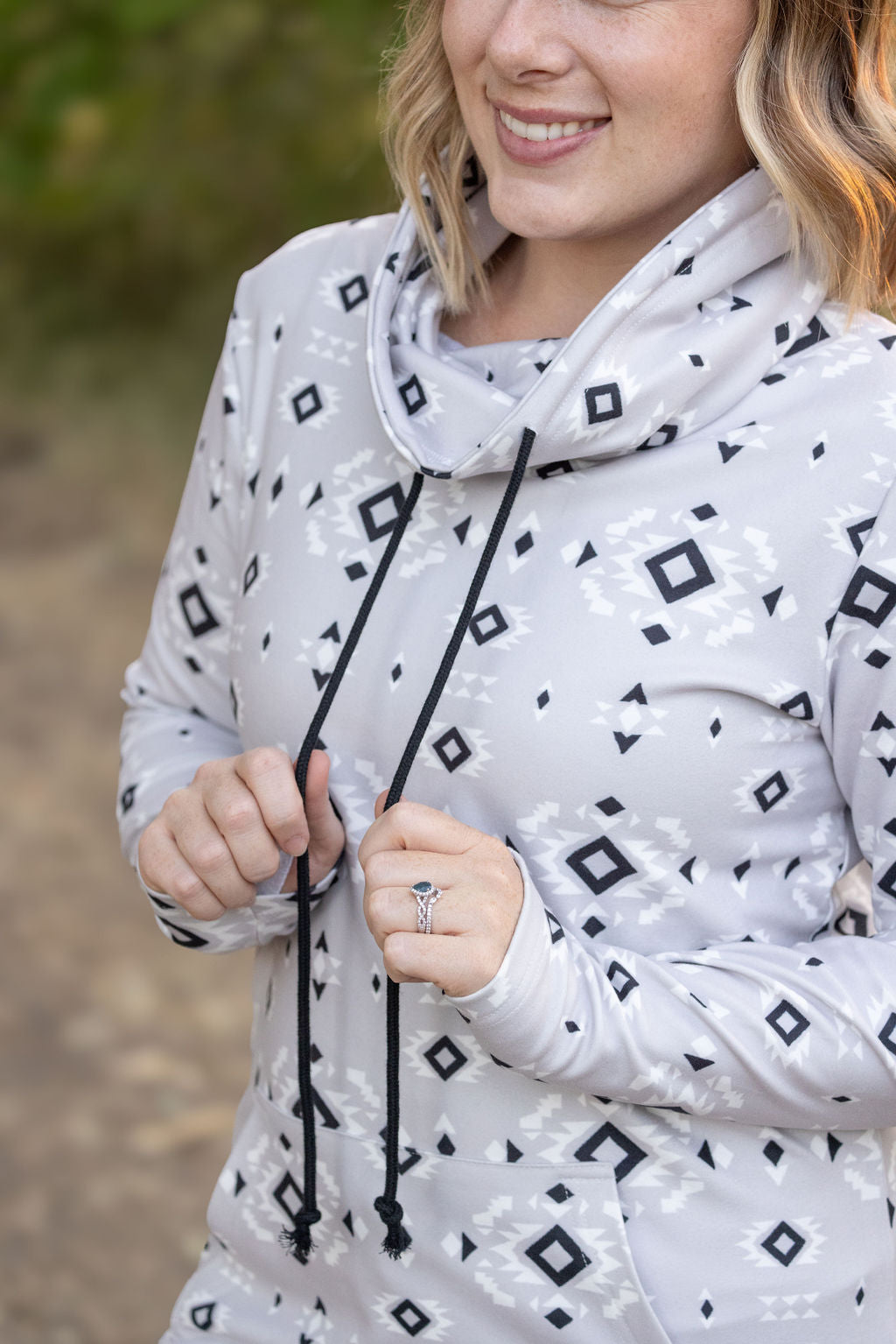 IN STOCK Soft Funnel Neck - Grey Geometric