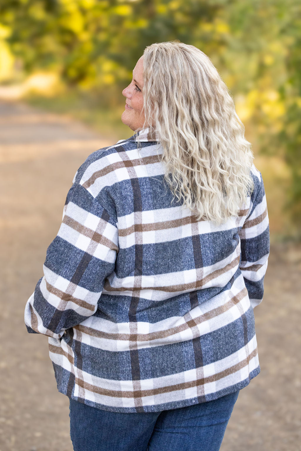 IN STOCK Norah Plaid Shacket - Navy and Tan | Women's Shacket FINAL SALE