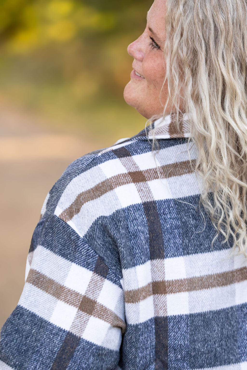 IN STOCK Norah Plaid Shacket - Navy and Tan | Women's Shacket FINAL SALE