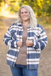 IN STOCK Norah Plaid Shacket - Navy and Tan | Women's Shacket FINAL SALE