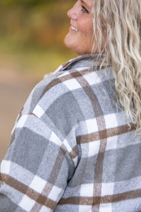 IN STOCK Norah Plaid Shacket - Grey and Tan | Women's Shacket