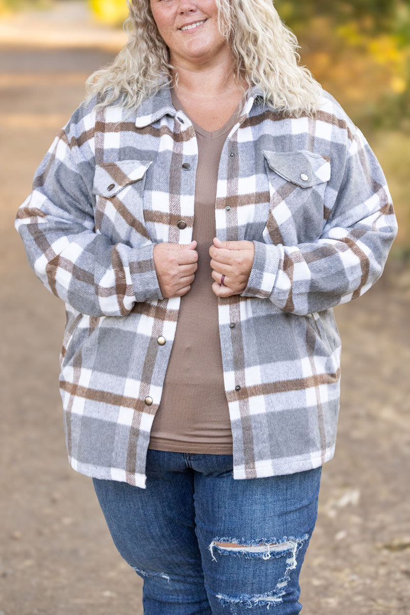 IN STOCK Norah Plaid Shacket - Grey and Tan | Women's Shacket