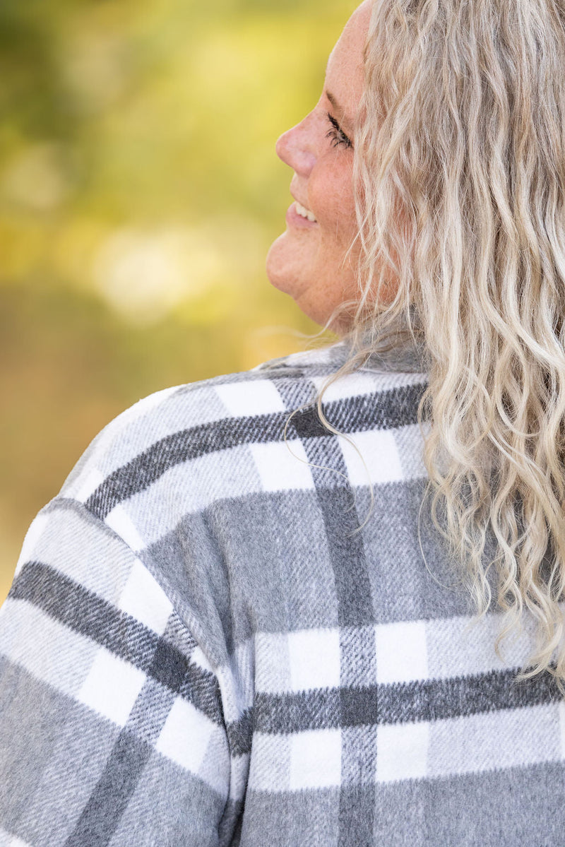 IN STOCK Norah Plaid Shacket - Classic Grey and White | Women's Shacket