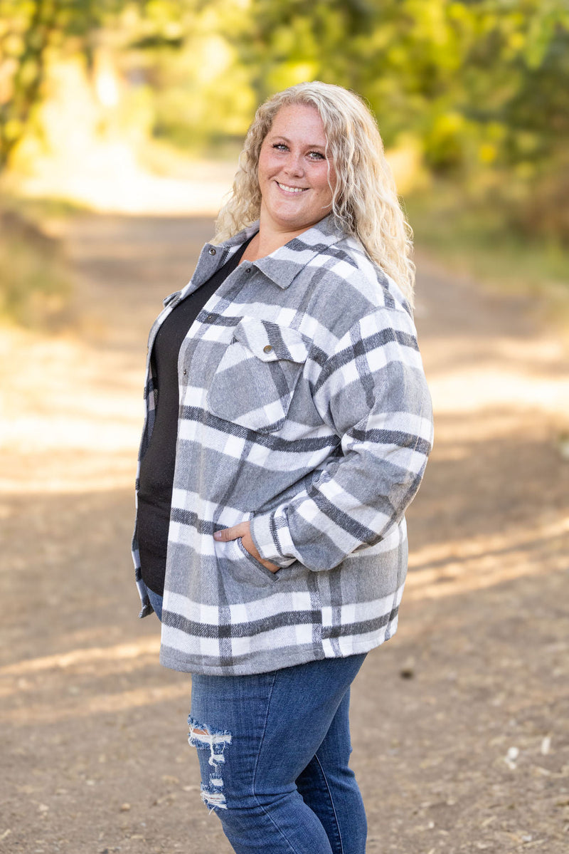 IN STOCK Norah Plaid Shacket - Classic Grey and White | Women's Shacket