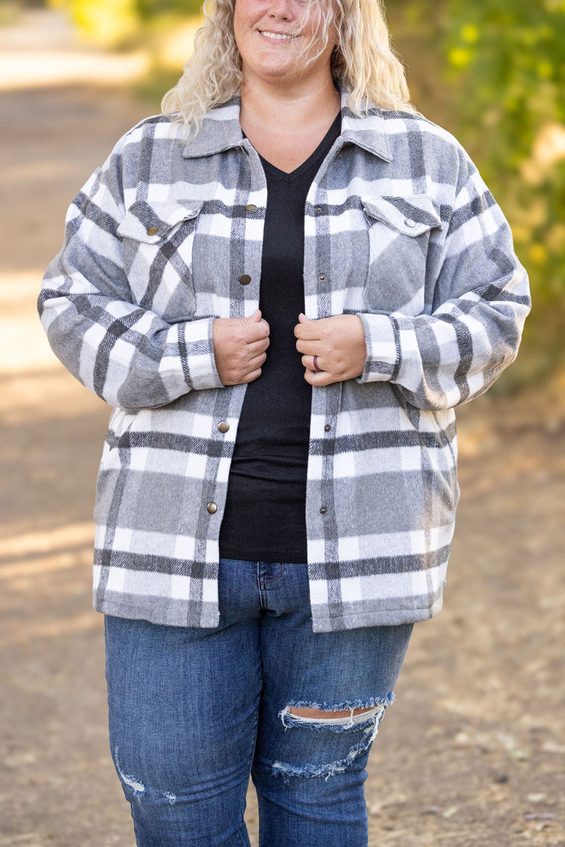 IN STOCK Norah Plaid Shacket - Classic Grey and White | Women's Shacket