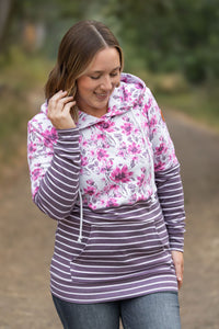 IN STOCK Hailey Pullover Hoodie - Pink Floral and Stripes