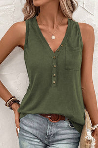 Pocketed V-Neck Wide Strap Tank - Mack and Mav Boutique 