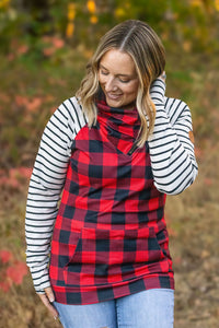 IN STOCK Zoey ZipCowl - Buffalo Plaid and Oatmeal Stripes