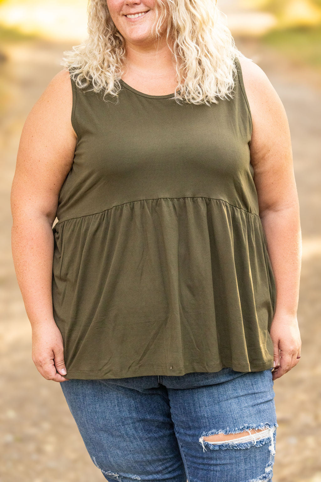 IN STOCK Renee Ruffle Tank - Olive