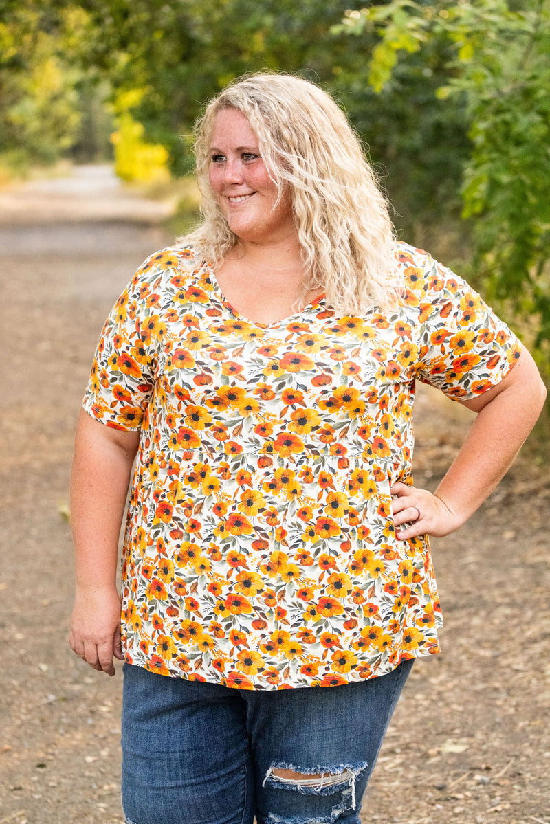 IN STOCK Sarah Ruffle Short Sleeve - Fall Floral FINAL SALE