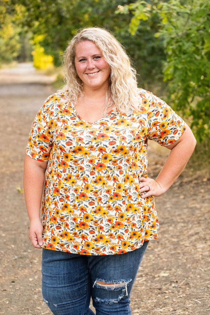 IN STOCK Sarah Ruffle Short Sleeve - Fall Floral FINAL SALE