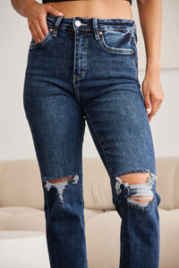 RFM Crop Dylan Full Size Tummy Control Distressed High Waist Raw Hem Jeans - Mack and Mav Boutique 