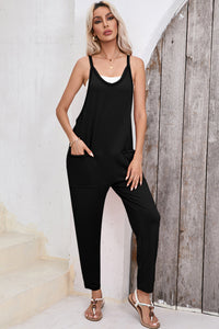 Pocketed Scoop Neck Spaghetti Strap Overalls - Mack and Mav Boutique 