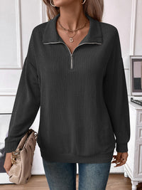 Double Take Striped Half Zip Long Sleeve T-Shirt