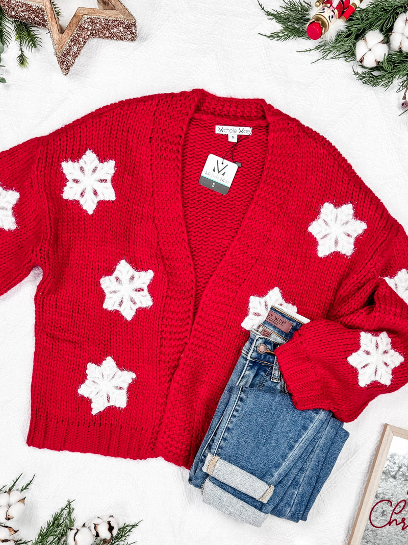 IN STOCK Snowflake Cardigan - Red