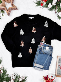 IN STOCK Holly Jolly Sweater - Gold + Silver Trees