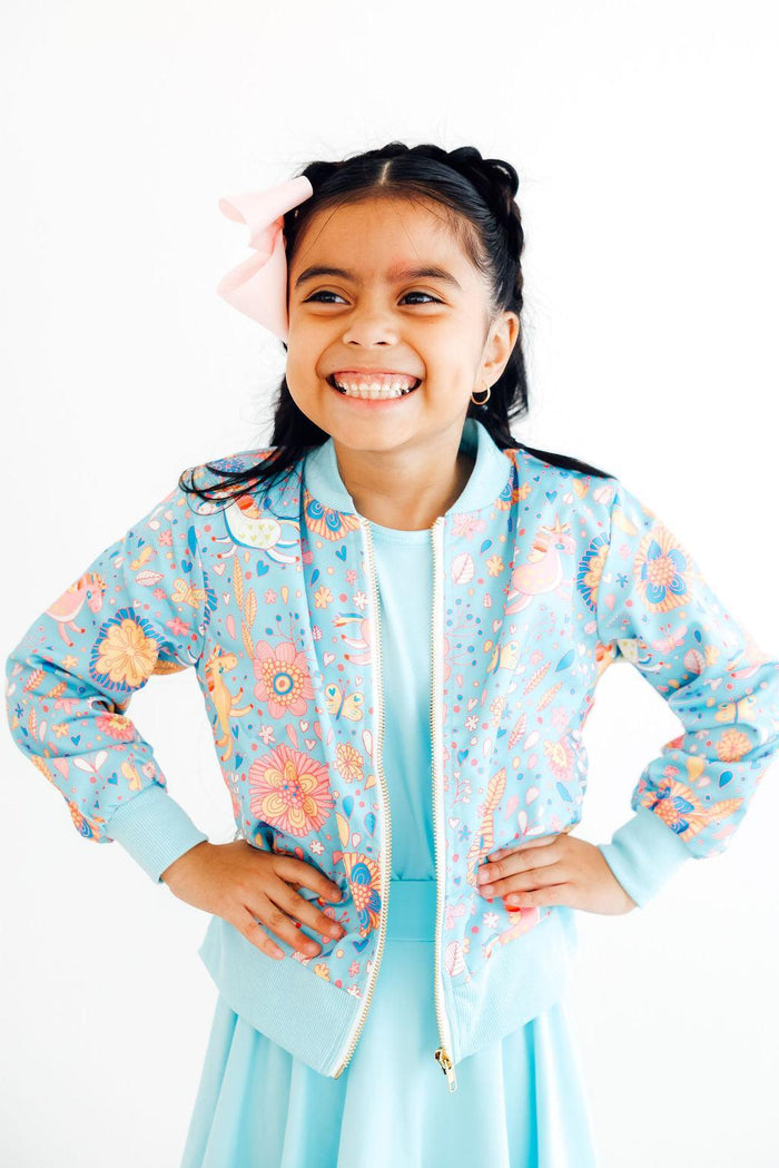 Blue Retro Unicorns Satin Jacket