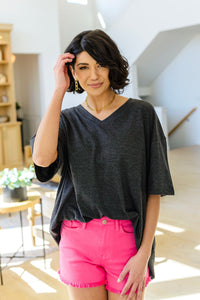 Boxy V Neck Boyfriend Tee In Charcoal