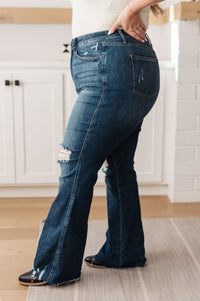 Cassandra High Rise Control Top Distressed Flare Jeans - Mack and Mav Boutique 