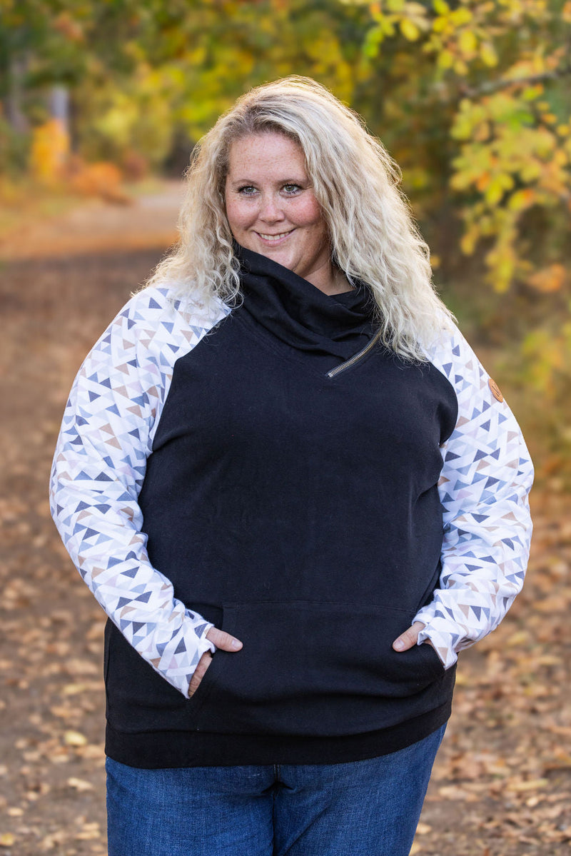 IN STOCK Zoey ZipCowl - Black and Geometric