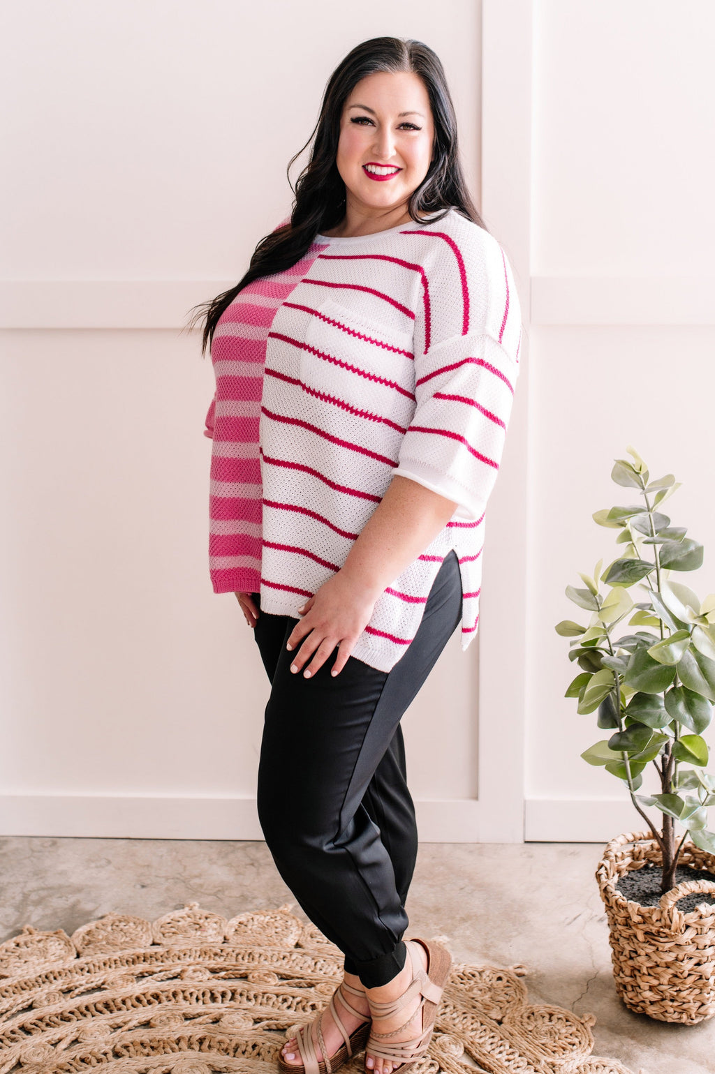 3.4 Colorblock Knit Striped Sweater In Pink Multi