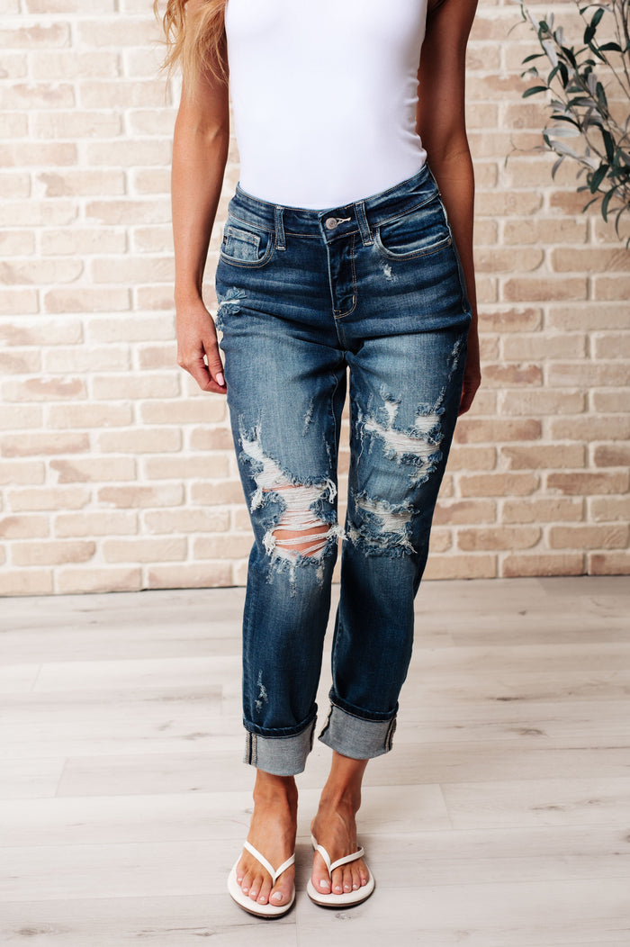 Danny Mid Rise Cuffed Destroyed Boyfriend Jeans