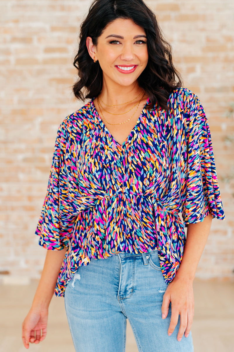 Dreamer Peplum Top in Painted Royal Multi - Mack and Mav Boutique 