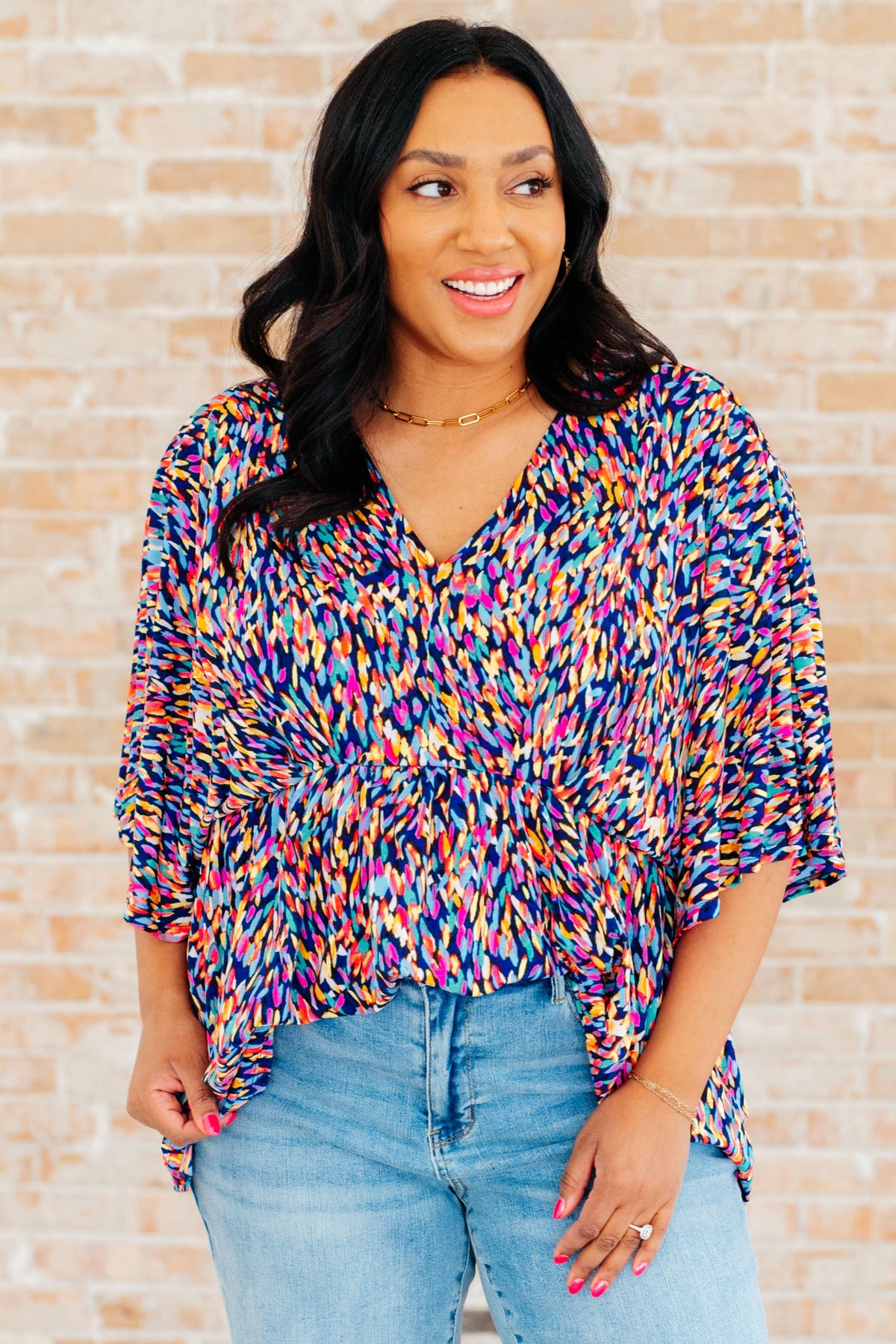 Dreamer Peplum Top in Painted Royal Multi - Mack and Mav Boutique 