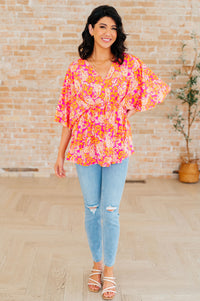 Dreamer Peplum Top in Pink Filigree - Mack and Mav Boutique 