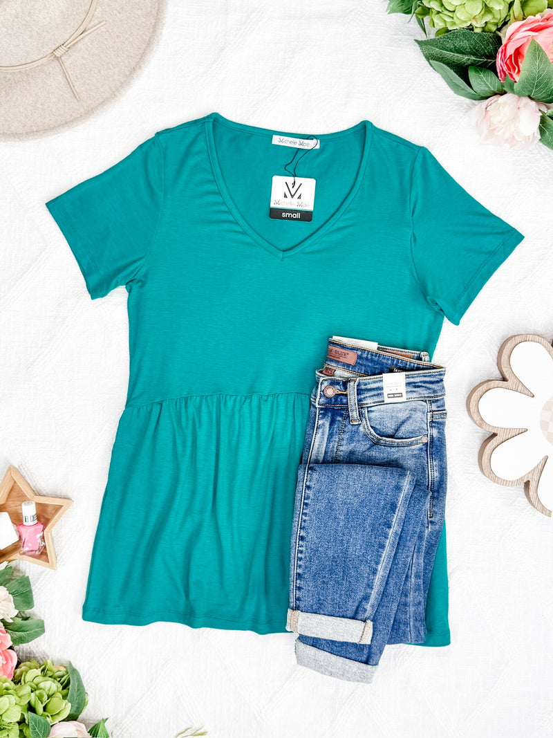 IN STOCK Sarah Ruffle Short Sleeve - Teal