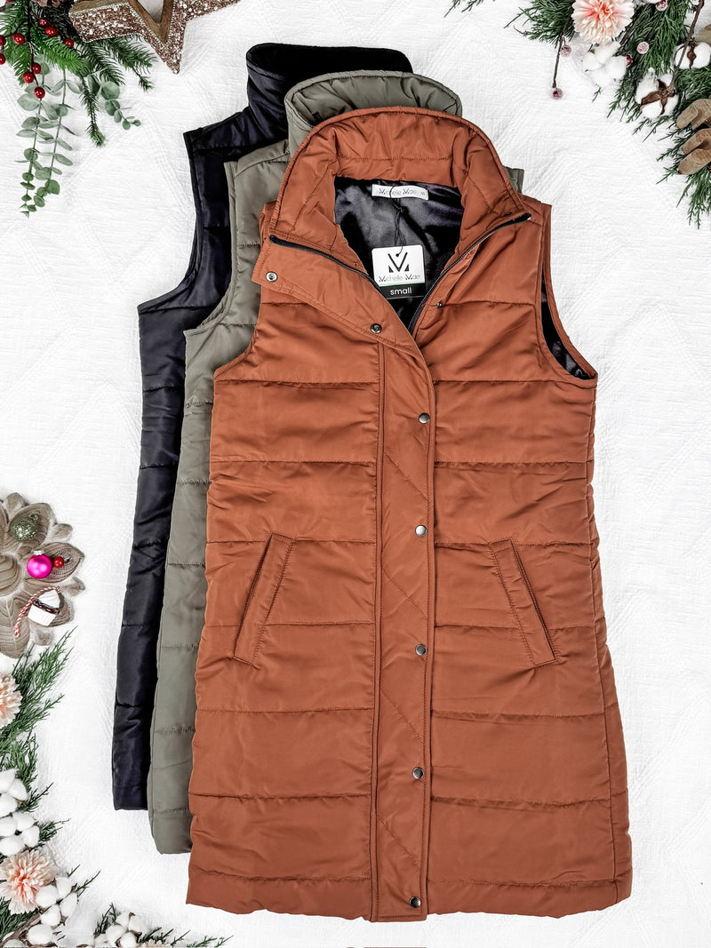 IN STOCK Harlow Long Vest - Olive