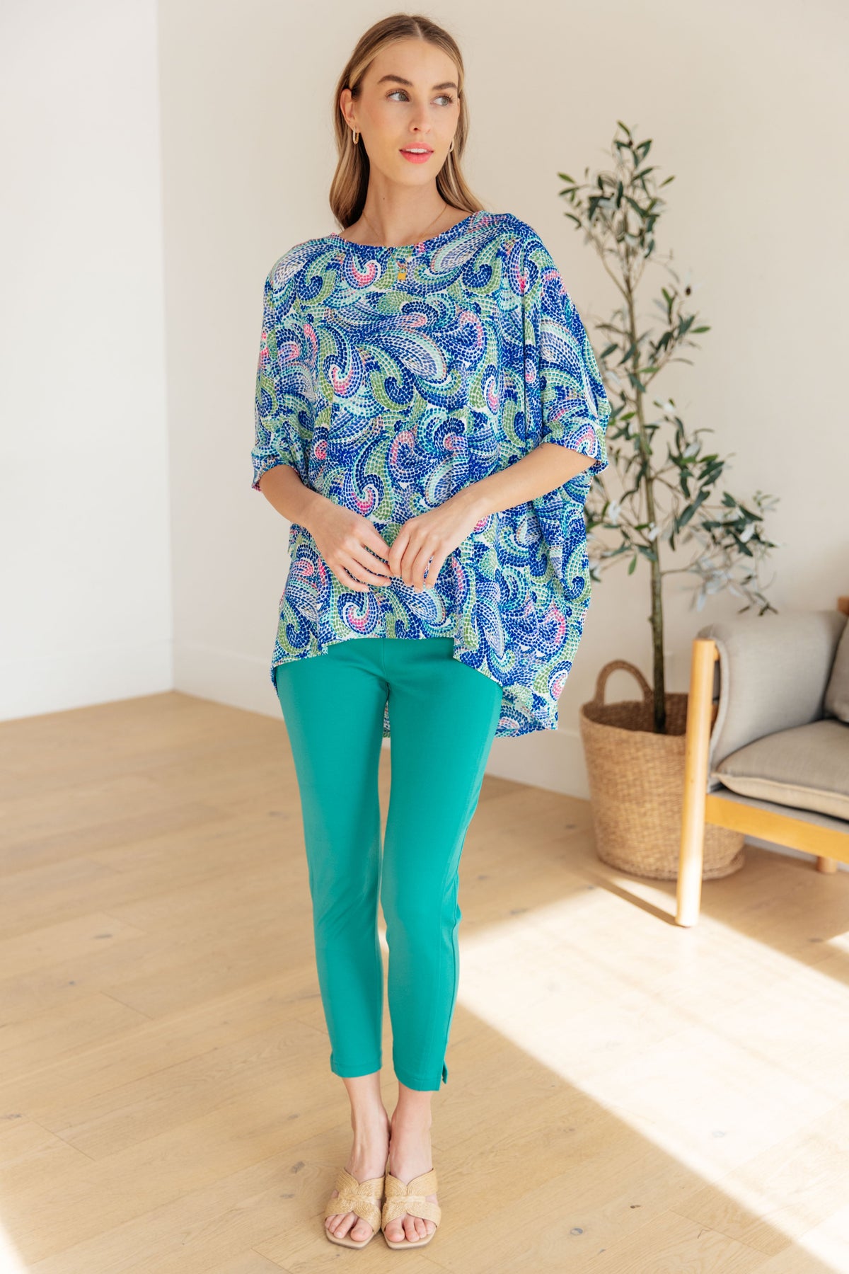 Essential Blouse in Painted Blue Mix - Mack and Mav Boutique 