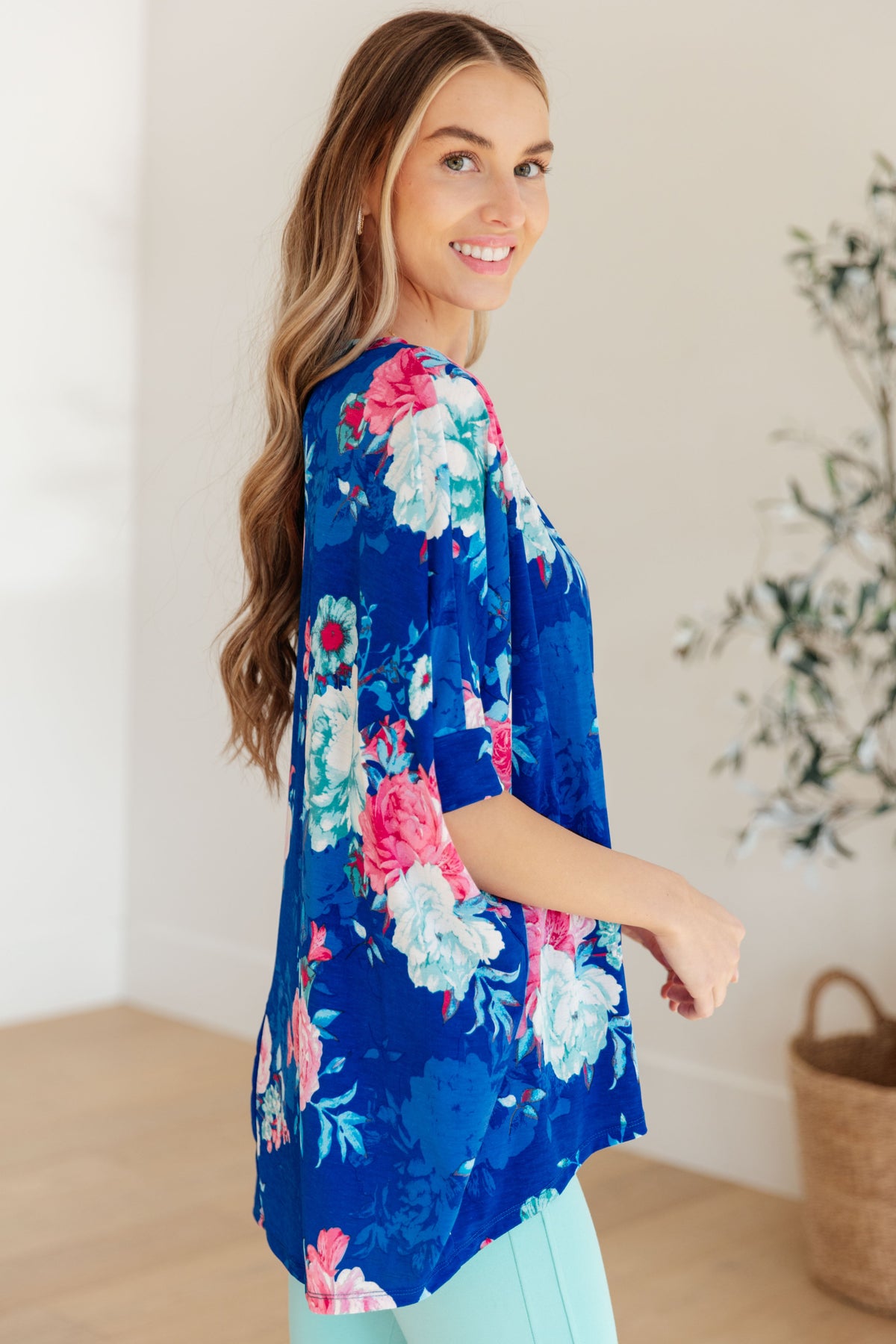 Essential Blouse in Royal and Pink Floral - Mack and Mav Boutique 