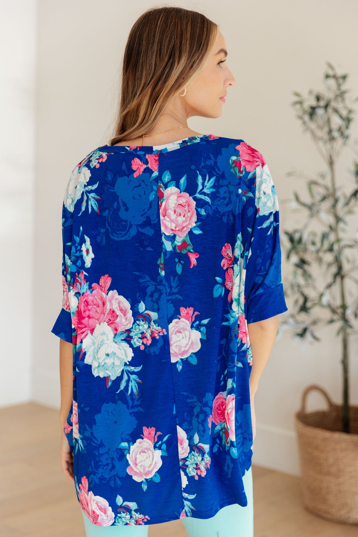 Essential Blouse in Royal and Pink Floral - Mack and Mav Boutique 