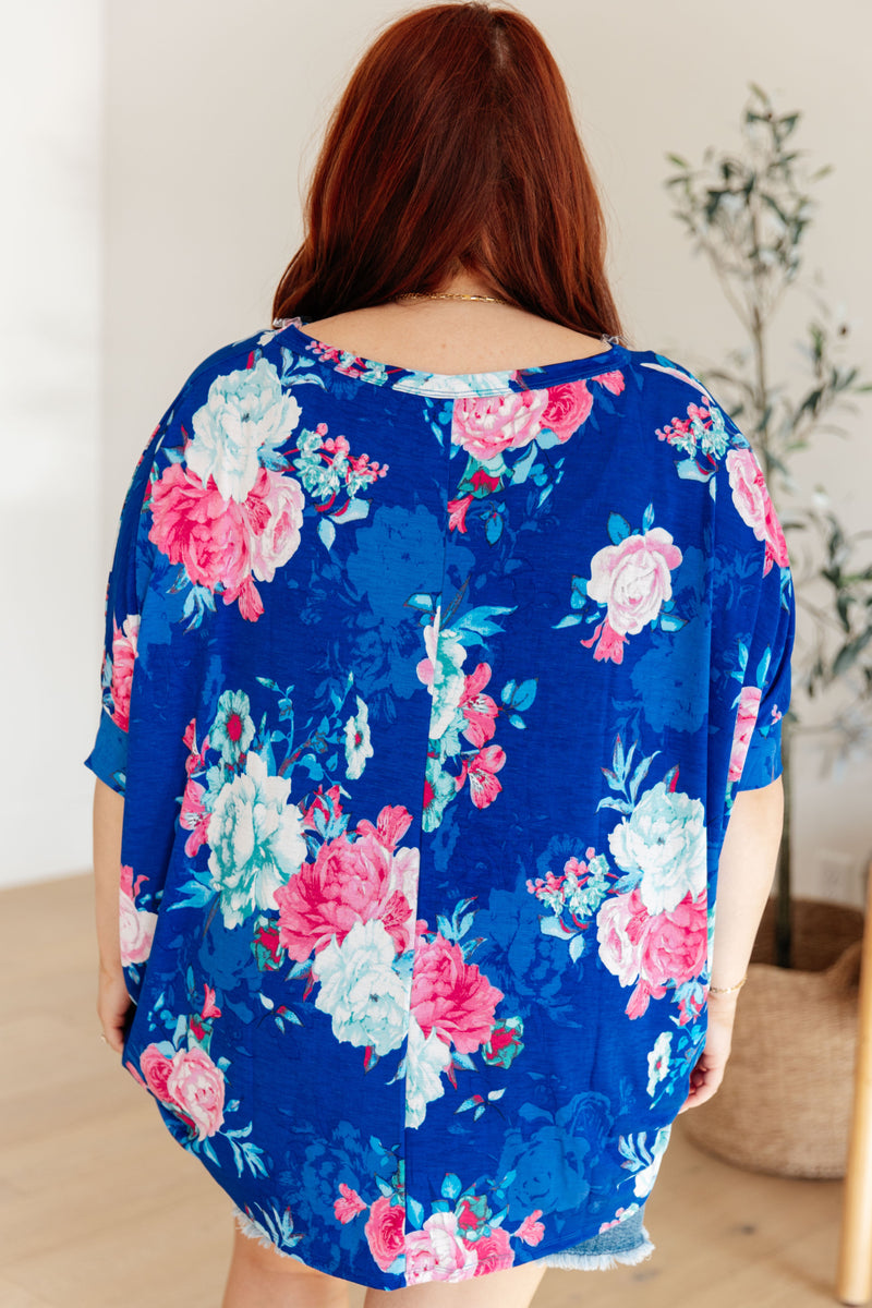 Essential Blouse in Royal and Pink Floral - Mack and Mav Boutique 