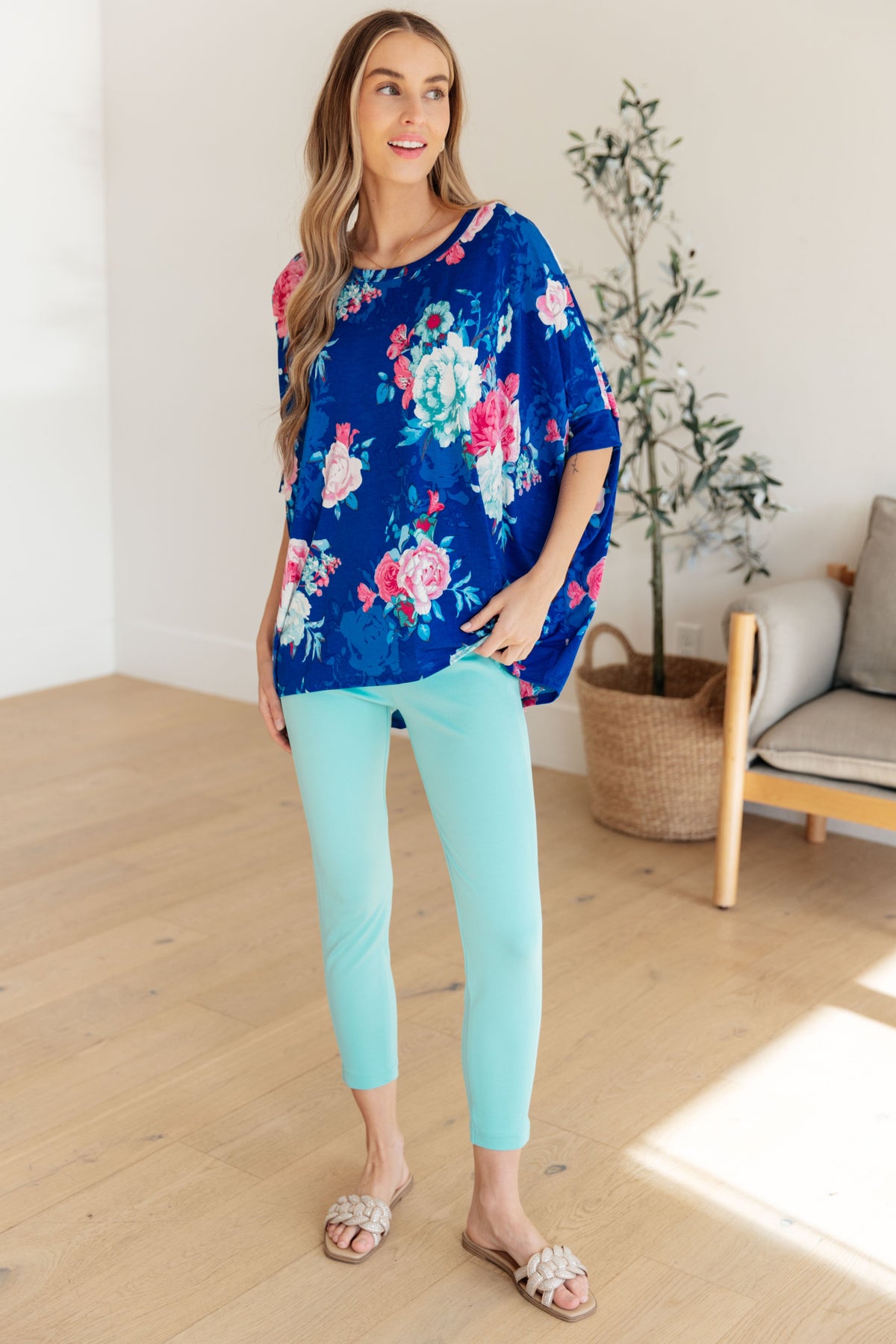 Essential Blouse in Royal and Pink Floral - Mack and Mav Boutique 