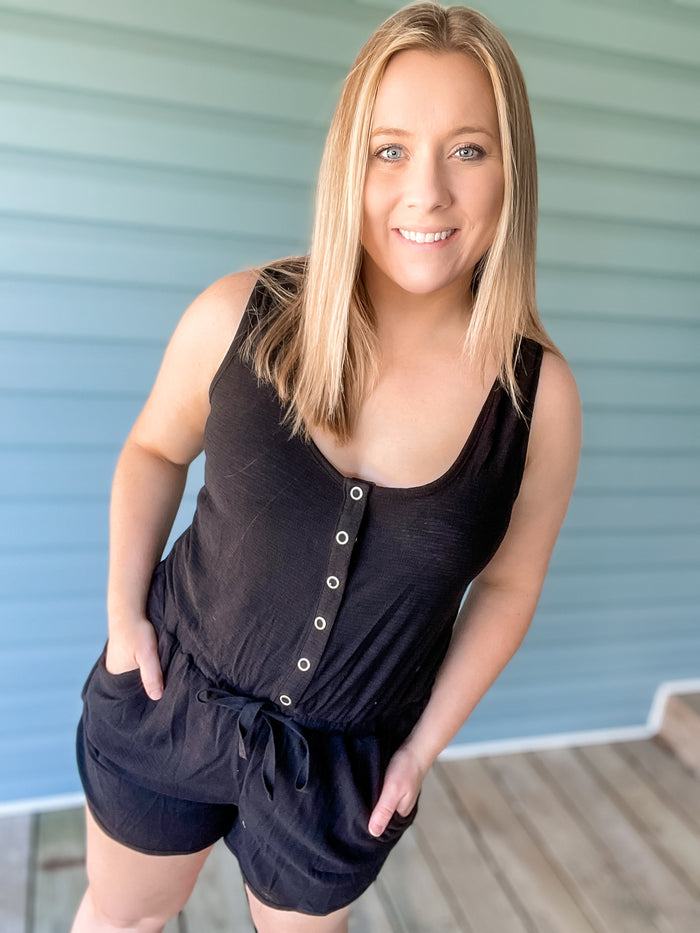 Solid Black Comfy Romper - Mack and Mav Boutique 