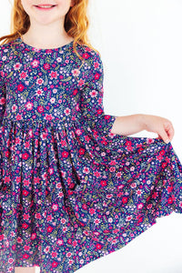 Flower Farm 3/4 Sleeve Pocket Twirl Dress