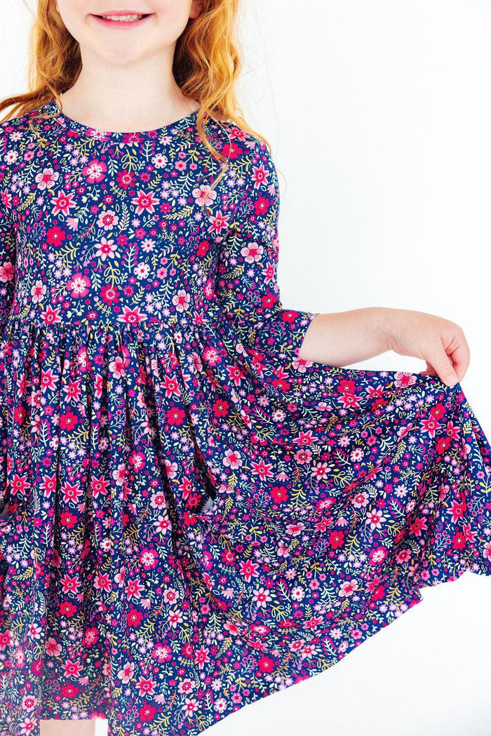 Flower Farm 3/4 Sleeve Pocket Twirl Dress