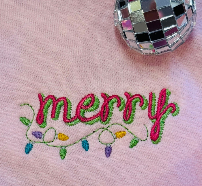 Merry Christmas Lights Embroidered Sweatshirt