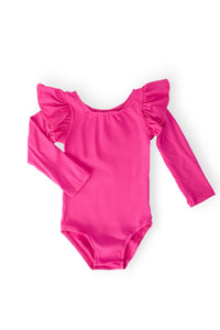 Hot Pink L/S Flutter Sleeve Leotard